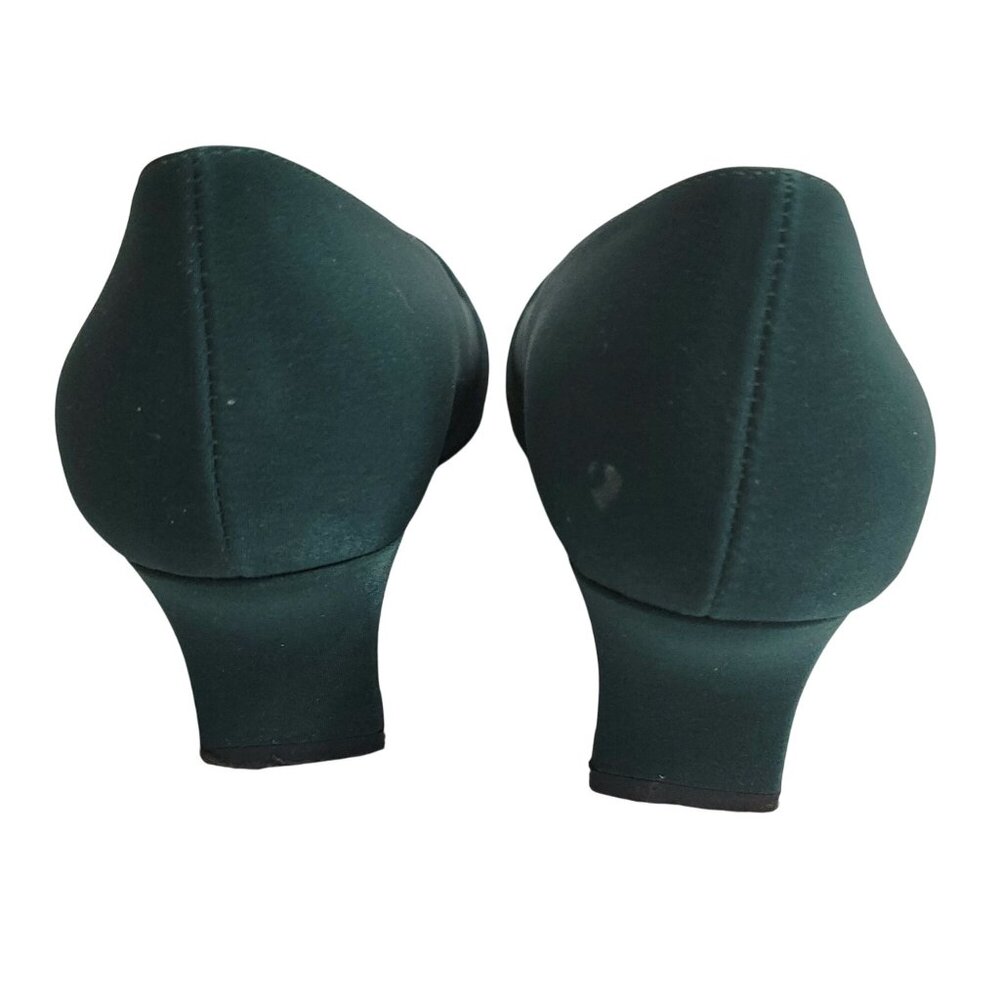 Vintage Laura Scott Green Satin Kitten Heel Shoes Size 6.5 With Button Detail - Picture 13 of 16